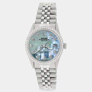 Rolex Custom Tahitian Blue 1.1CT Diamond Stainless Steel Datejust  Automatic Men's Wristwatch 36mm