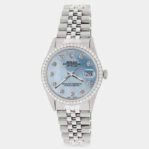 Rolex Custom Sky Blue MOP 1.1CT Diamond Stainless Steel Datejust  Automatic Men's Wristwatch 36mm