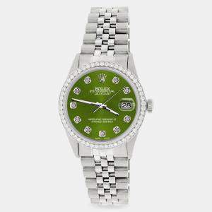 Rolex Custom Royal Green 1.1CT Diamond Stainless Steel Datejust  Automatic Men's Wristwatch 36mm