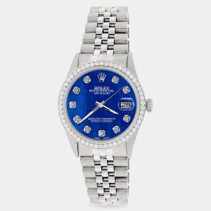 Rolex Custom Royal Blue MOP 1.1CT Diamond Stainless Steel Datejust  Automatic Men's Wristwatch 36mm