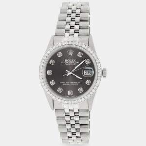 Rolex Custom Grey 1.1CT Diamond Stainless Steel Datejust  Automatic Men's Wristwatch 36mm