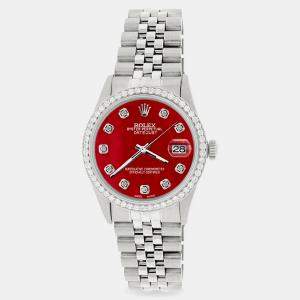 Rolex Custom Red MOP 1.1CT Diamond Stainless Steel Datejust  Automatic Men's Wristwatch 36mm