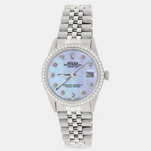 Rolex Custom Purple MOP 1.1CT Diamond Stainless Steel Datejust  Automatic Men's Wristwatch 36mm