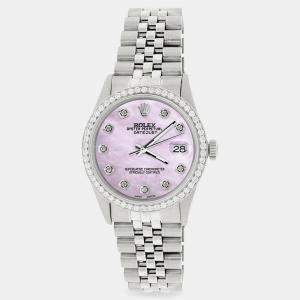 Rolex Custom Pink Pearl 1.1CT Diamond Stainless Steel Datejust  Automatic Men's Wristwatch 36mm