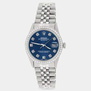 Rolex Custom Blue 1.1CT Diamond Stainless Steel Datejust  Automatic Men's Wristwatch 36mm