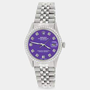 Rolex Custom Pastel Purple 1.1CT Diamond Stainless Steel Datejust  Automatic Men's Wristwatch 36mm
