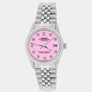 Rolex Custom Pink 1.1CT Diamond Stainless Steel Datejust  Automatic Men's Wristwatch 36mm