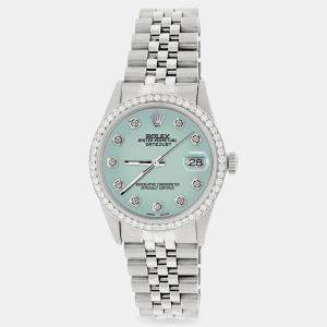 Rolex Custom Pastel Blue 1.1CT Diamond Stainless Steel Datejust  Automatic Men's Wristwatch 36mm