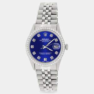Rolex Custom Navy Blue 1.1CT Diamond Stainless Steel Datejust  Automatic Men's Wristwatch 36mm