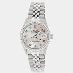 Rolex Custom Natural Pearl 1.1CT Diamond Stainless Steel Datejust  Automatic Men's Wristwatch 36mm