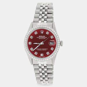 Rolex Custom Merlot Red 1.1CT Diamond Stainless Steel Datejust  Automatic Men's Wristwatch 36mm