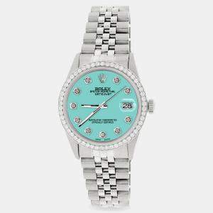 Rolex Custom Sky Blue 1.1CT Diamond Stainless Steel Datejust  Automatic Men's Wristwatch 36mm