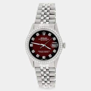Rolex Custom Maroon Vignette 1.1CT Diamond Stainless Steel Datejust  Automatic Men's Wristwatch 36mm