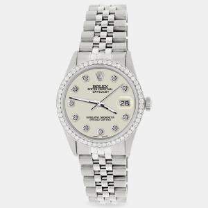 Rolex Custom Satin Linen 1.1CT Diamond Stainless Steel Datejust  Automatic Men's Wristwatch 36mm