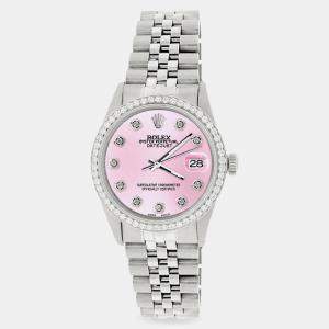Rolex Custom Pink 1.1CT Diamond Stainless Steel Datejust  Automatic Men's Wristwatch 36mm
