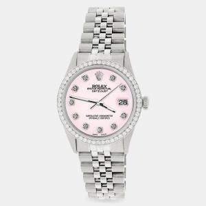 Rolex Custom Ice Pink 1.1CT Diamond Stainless Steel Datejust  Automatic Men's Wristwatch 36mm