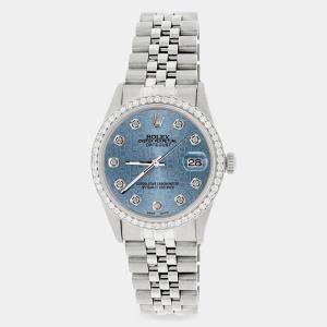 Rolex Custom Ice Blue 1.1CT Diamond Stainless Steel Datejust  Automatic Men's Wristwatch 36mm