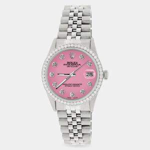 Rolex Custom Hot Pink 1.1CT Diamond Stainless Steel Datejust  Automatic Men's Wristwatch 36mm