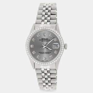 Rolex Custom Grey 1.1CT Diamond Stainless Steel Datejust  Automatic Men's Wristwatch 36mm