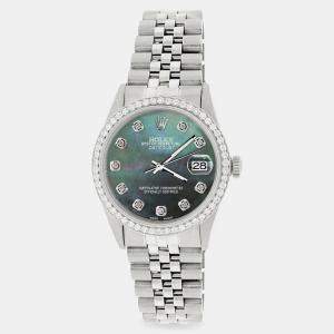 Rolex Custom Black MOP 1.1CT Diamond Stainless Steel Datejust  Automatic Men's Wristwatch 36mm
