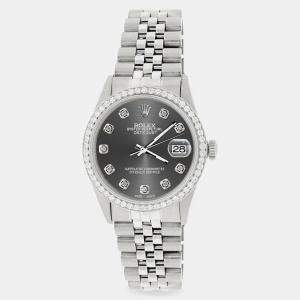 Rolex Custom Grey 1.1CT Diamond Stainless Steel Datejust  Automatic Men's Wristwatch 36mm