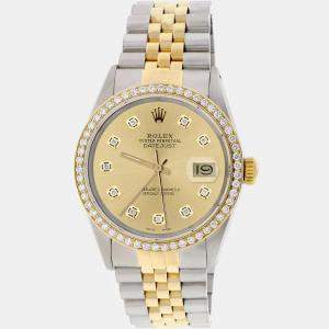 Rolex Customised Champagne Diamond 18K Yellow Gold Stainless Steel Datejust  Automatic Men's Wristwatch 36mm