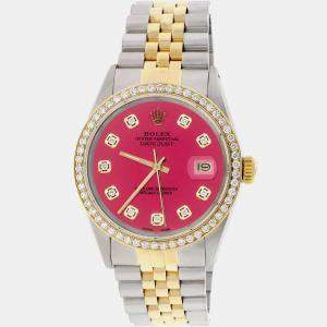 Rolex Customised Hot Pink Diamond 18K Yellow Gold Stainless Steel Datejust  Automatic Men's Wristwatch 36mm