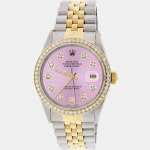 Rolex Customised Orchid Pink Diamond 18K Yellow Gold Stainless Steel Datejust  Automatic Men's Wristwatch 36mm