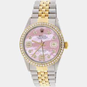 Rolex Customised Pink MOP Diamond 18K Yellow Gold Stainless Steel Datejust  Automatic Men's Wristwatch 36mm