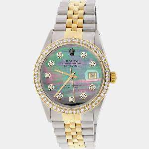 Rolex Customised Tahitian MOP Diamond 18K Yellow Gold Stainless Steel Datejust  Automatic Men's Wristwatch 36mm