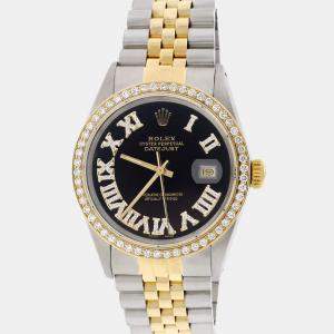 Rolex Customised Black Diamond 18K Yellow Gold Stainless Steel Datejust  Automatic Men's Wristwatch 36mm