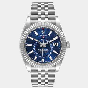Rolex Blue dial Jubilee Stainless Steel & 18k White Gold Sky-Dweller Men's Wristwatch 42 mm