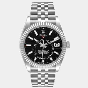 Rolex Black dial Jubilee Stainless Steel & 18k White Gold Sky-Dweller Men's Wristwatch 42 mm