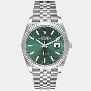 Rolex Green Dial Stainless Steel & 18k White Gold Datejust 41 Men's Wristwatch 41 mm