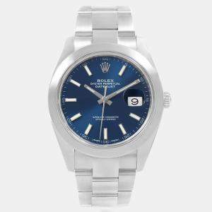 Rolex Blue Stainless Steel Datejust 126300 Men's Wristwatch 42 mm