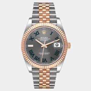 Rolex Slate 18k Rose Gold Stainless Steel Datejust 126331 Men's Wristwatch 41 mm