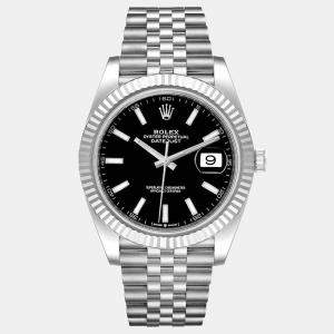Rolex Black Dial Jubilee Stainless Steel & 18k White Gold Datejust 41 Men's Wristwatch 41 mm