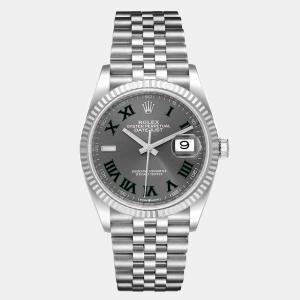 Rolex Slate 18k White Gold Stainless Steel Datejust 126234 Men's Wristwatch 36 mm