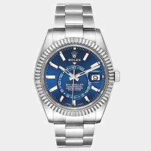 Rolex Blue Dial Stainless Steel & 18k White Gold Sky-Dweller 326934 Men's Wristwatch 42 mm