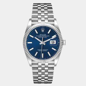 Rolex Blue 18K White Gold Stainless Datejust 126234 Men's Wristwatch 36 mm