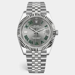 Rolex Slate 18K White Gold Stainless Steel Datejust 126334 Men's Wristwatch 41 mm