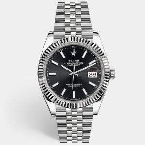 Rolex Black 18K White Gold Stainless Steel Datejust 126334 Men's Wristwatch 41 mm