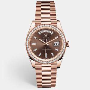 Rolex Chocolate 18K Rose Gold Diamond Day-Date 228345RBR Men's Wristwatch 40 mm