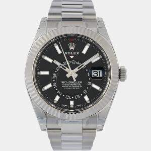 Rolex Black Dial Stainless Steel & 18k White Gold Sky-Dweller 326934 Men's Wristwatch 42 mm