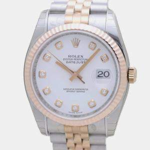 Rolex White 18k Rose Gold Stainless Steel Diamond Datejust 116231 Automatic Men's Wristwatch 36 mm