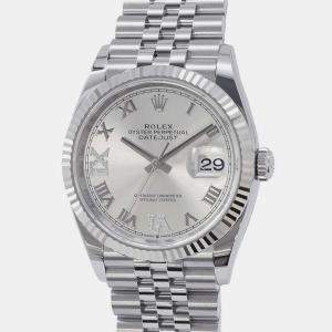Rolex Silver 18k White Gold Stainless Steel Datejust 126234 Automatic Men's Wristwatch 36 mm