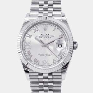 Rolex Silver 18k White Gold Stainless Steel Datejust 126234 Automatic Men's Wristwatch 36 mm