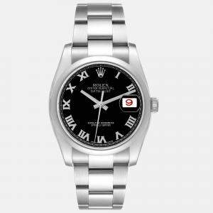 Rolex Datejust Black Roman Dial Steel Men's Watch 36.0 mm