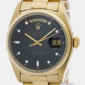 Rolex Black 18k Yellow Gold Day-Date Automatic Men's Wristwatch 36 mm