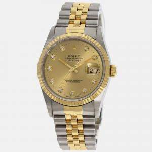 Rolex Champagne Diamond 18k Yellow Gold Stainless Steel Datejust 16233 Automatic Men's Wristwatch 36 mm